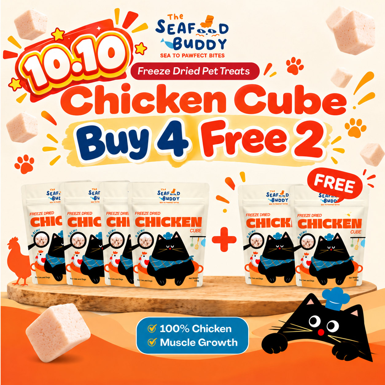 Chicken Cube 0.8cm - Perfect Bite Size for Cats & Dogs [Small / Senior Pets]