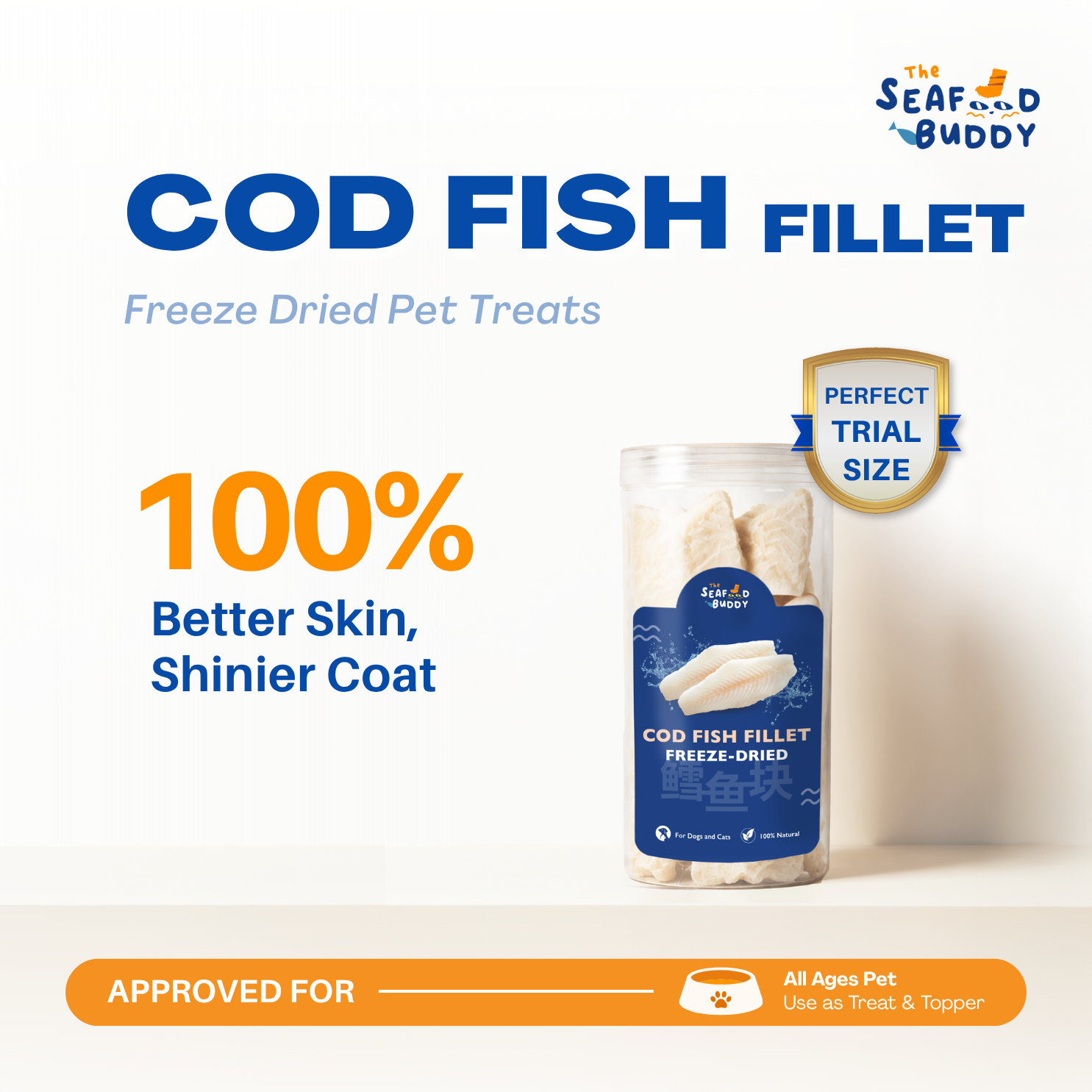 SeafoodBuddy Freeze-Dried Cod Fish Fillet | Natural Seafood Cat & Dog Treat | High Protein Treats, Dental Cleaner