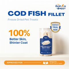 SeafoodBuddy Freeze-Dried Cod Fish Fillet | Natural Seafood Cat & Dog Treat | High Protein Treats, Dental Cleaner