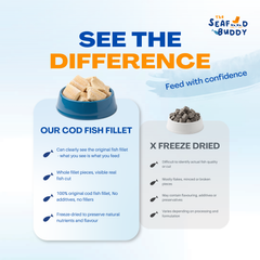 SeafoodBuddy Freeze-Dried Cod Fish Fillet | Natural Seafood Cat & Dog Treat | High Protein Treats, Dental Cleaner