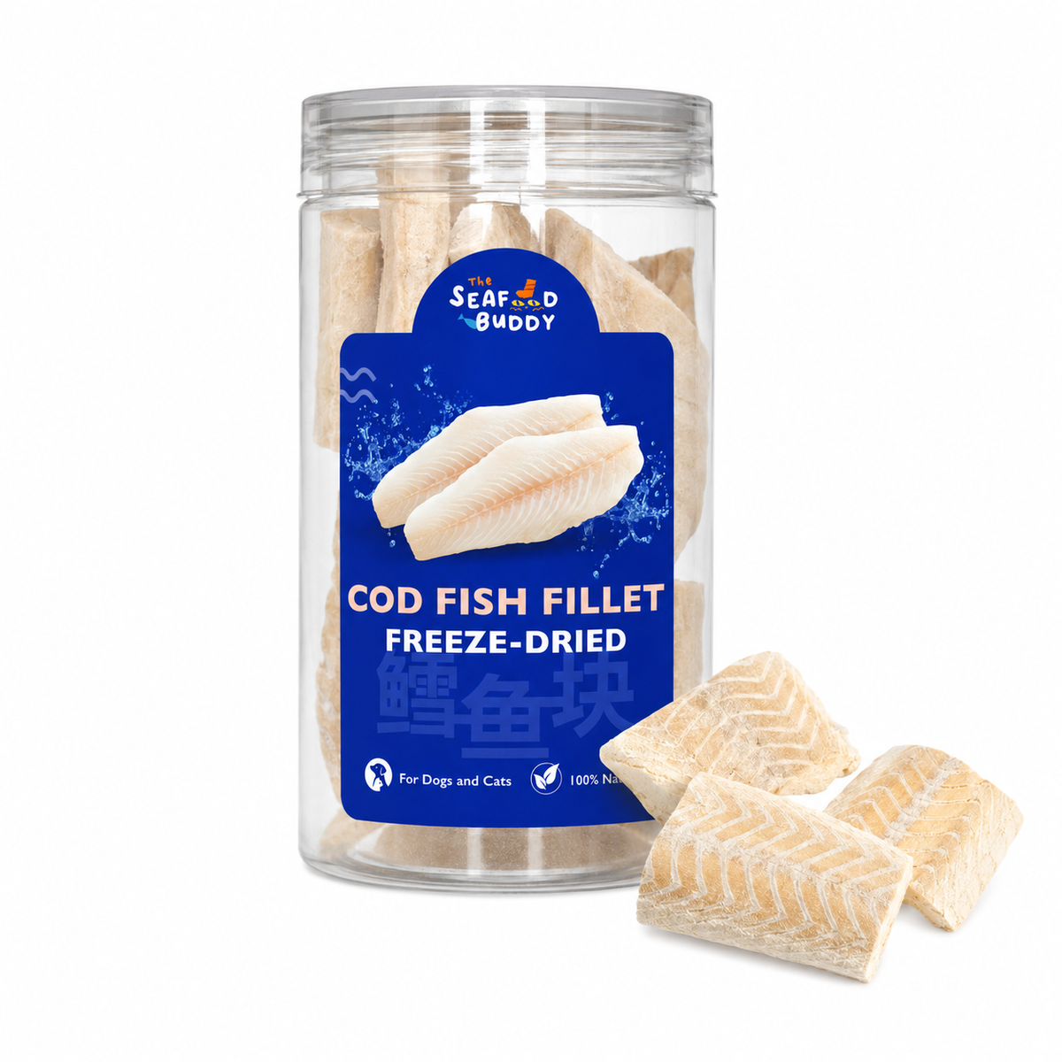 SeafoodBuddy Freeze-Dried Cod Fish Fillet | Natural Seafood Cat & Dog Treat | High Protein Treats, Dental Cleaner
