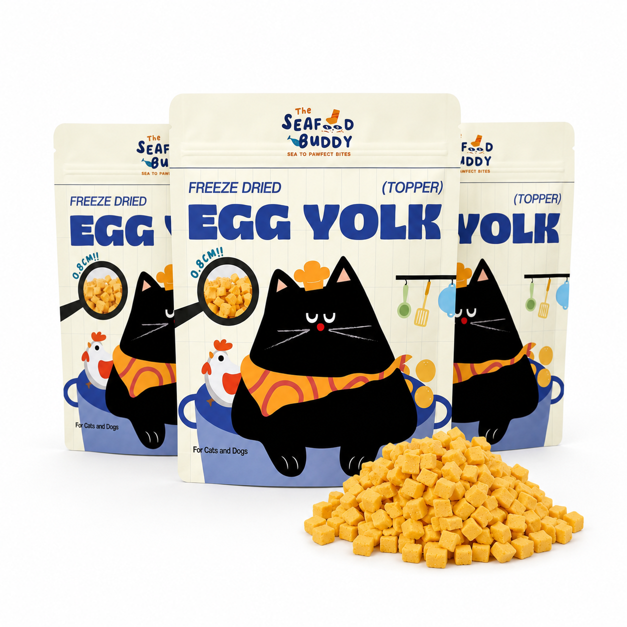 Egg Yolk 0.8cm - Perfect Bite Size For Cats & Dogs  [Small & Senior Pets]