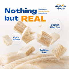 SeafoodBuddy Freeze-Dried Cod Fish Fillet | Natural Seafood Cat & Dog Treat | High Protein Treats, Dental Cleaner