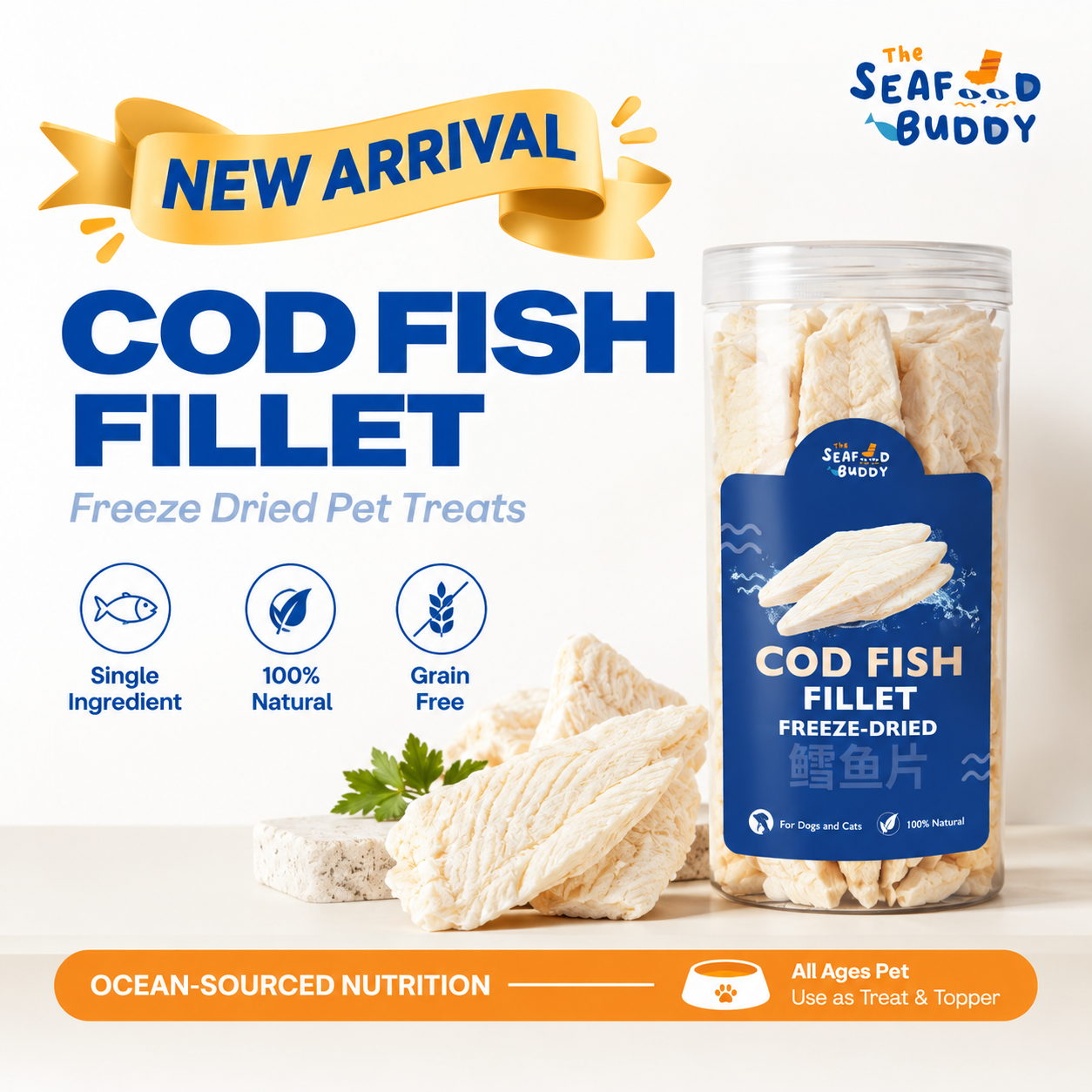 SeafoodBuddy Freeze-Dried Cod Fish Fillet | Dental Cleaner