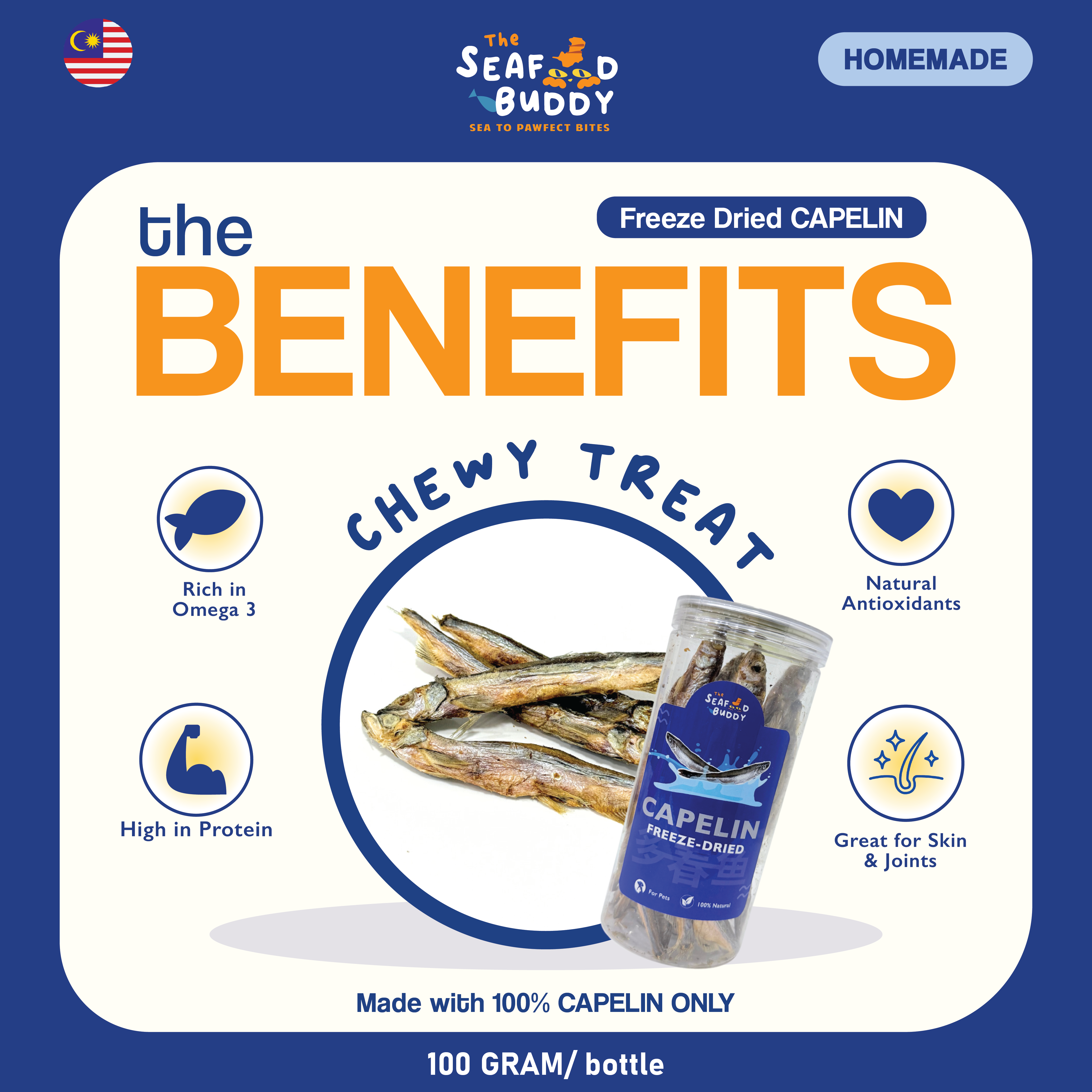 Freeze-Dried Capelin | Calcium-Rich for Strong Bones & Teeth | Whole Fish Nutrition | Cat & Dog