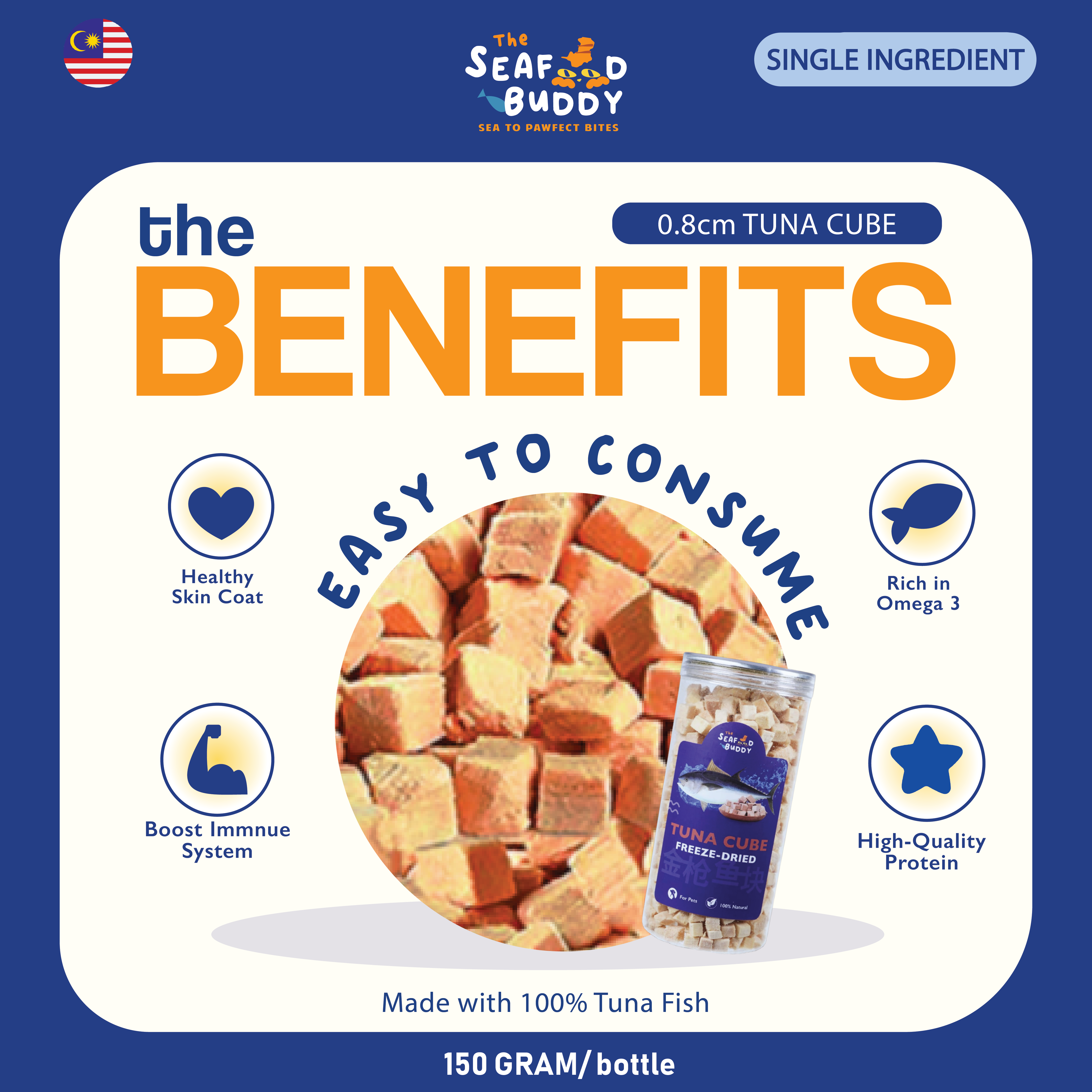 Tuna 0.8cm Cubes | Lean Protein for Strong Muscles & Healthy Body | Cat & Dog