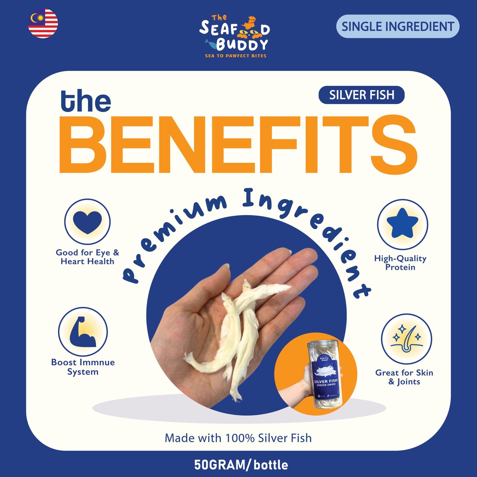 Silver Fish |Calcium-Rich for Strong Bones & Teeth | Small Fish for Easy Eating | Cat & Dog